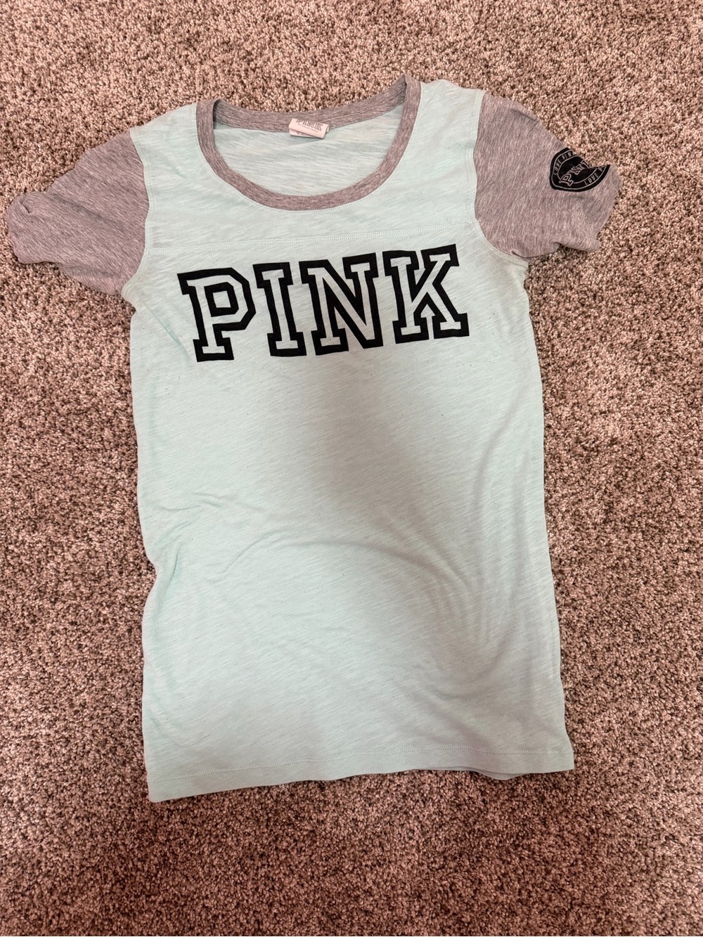PINK Victoria's Secret Mint & Gray Short Sleeve Logo Tee
